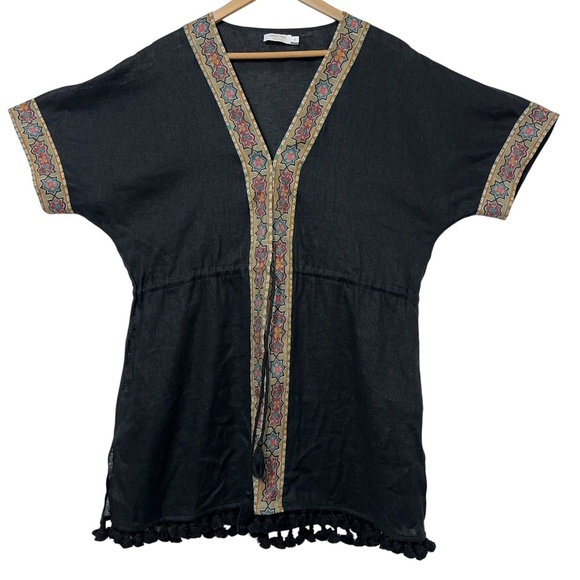 Johnny Was Tops - Johnny Was Linen Wrap Front Tunic Top Kimono Jacket Womens M Embroidered Casual